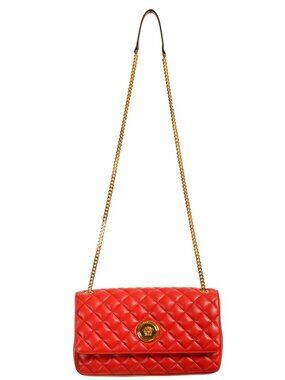 Versace Women's Red Leather Gold Medusa Quilted Handbag Shoulder Bag